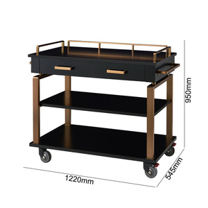 Đồ Nội Thất Hiện Đại Bảng Màu Đen <span class=keywords><strong>Top</strong></span> 3 Tier Kệ Lưu Trữ Giỏ Hàng Nhà Bếp Rượu Đồ Uống Phục Vụ Bảng Giỏ Salon Xe Đẩy Với Bánh Xe - Product Image 2