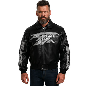 OEM ODM Custom Logo Men's PU Leather Jacket Spring Fashion <b>Hip</b> Hop Street Embroidery Style Loose Motorcycle Jacket - Product Image 1