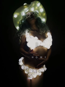 Комплект бикини из трех предметов «Белое свечение» для женщин, для выступлений в ночных клубах и танцевальных шоу, 100% полиэстер - Product Image 4