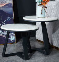Tables basses rondes nordiques en marbre blanc, table d'angle créative en métal doré et noir pour canapé, petite table basse d'appoint pour canapé