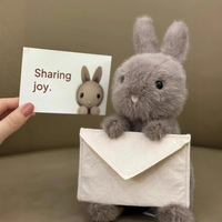 Jellcatt UK - Peluche de Conejito Gris Adorable con Sobre de Tela, Muñeco de Conejo de Peluche Kawaii