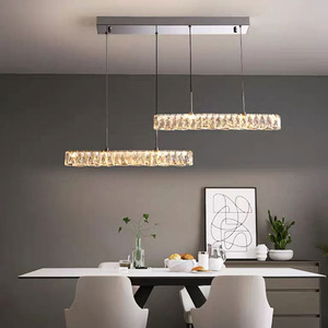 Hanging Linear Pendent <b>Light</b> Dining <b>Room</b> Restaurant Modern Simple Crystal Line Chandelier - Product Image 6