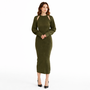 Sophisticated Custom Print Knit Two-Piece Outfit Crew Neck Midi Knit Dress Matching Shawl <b>Cardigan</b> for Ladies 2026 Fall - Product Image 1