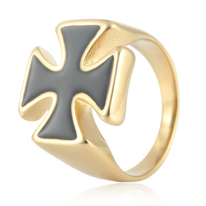 Men's Titanium Steel <b>Cross</b> <b>Ring</b> Gold Color Punk Style Jewelry Gift - Product Image 1