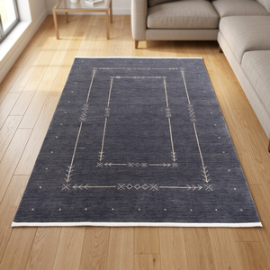 Alfombra de Lana Negra y Gris Tejida a Mano, Estilo Gabbeh, Bordada, Moderna, Bohemia, con Patrón Geométrico de Flechas, Hecha a Mano, Lavable, para Sala de Estar - Product Image 3
