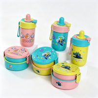Boîte à lunch bento ronde à 2 niveaux pour enfants avec gourde, idéale pour l'école – Vente en gros, personnalisation disponible