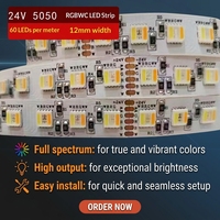 Bande lumineuse LED intelligente 24V RGBWC 60 LED 12mm COB Ra90 cinq-en-un SMD pour éclairage d'ambiance 5050 60 LED/M
