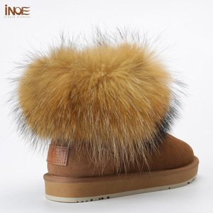 Giày bốt cổ ngắn mùa đông nữ da lộn bò thật cao cấp, lông chồn, cổ nghiêng, chống trơn trượt, không thấm nước, mùa thu - Product Image 3