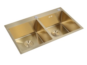Évier double professionnel pour chef 780x480mm |   AW-7848A 201 SS Évier sous plan, finition PVD couleur bronze, poste de travail à double vasque - Product Image 4