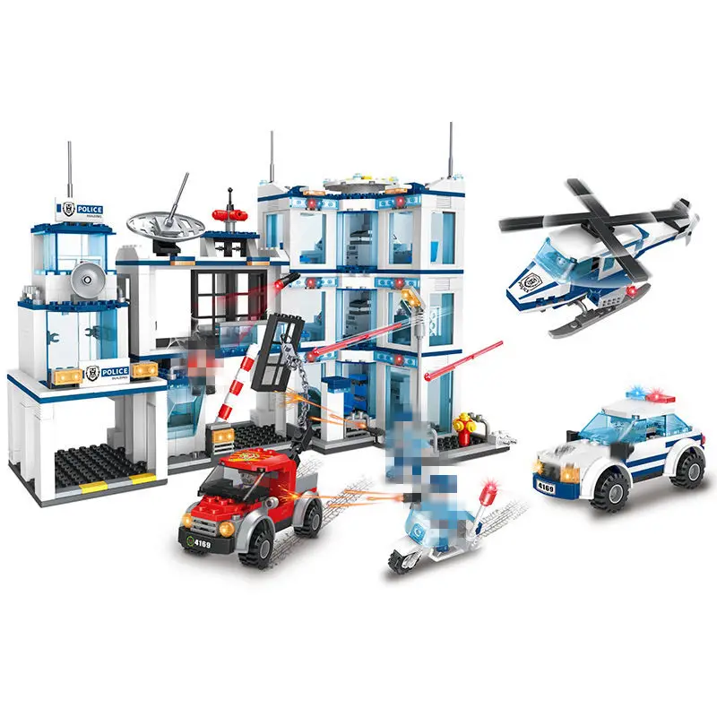 950 ABS 어린이 헬리콥터 플라스틱 빌딩 블록 장난감 경찰서 장면 조립 모델 도시 빌딩 블록 세트