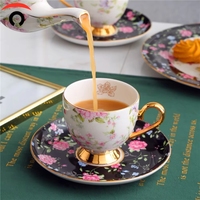 Expédition directe d'usine Nouvelle tasse à café en porcelaine fine de 350 ml, motif floral rétro, luxe léger, écologique, avec soucoupe et coffret cadeau, compatible micro-ondes