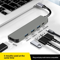 5 in 1 Type C Hub Splitter USB 3.0 Adapter Laptop Kompatibel Pembaca Kartu USB TF SD Bahan ABS Docking Station Stok Tersedia