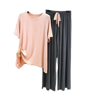 <span class=keywords><strong>Camisones</strong></span> de Manga Corta de Modal en Contraste para Mujer, Primavera-Verano, Holgados, Talla Grande, Pijamas para <span class=keywords><strong>Novia</strong></span>, Ropa de Casa Informal, Conjunto de 2 Piezas - Product Image 5