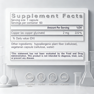 Cápsulas de Glicinato de Cobre OEM ODM, 2 mg por Porción, 60 Unidades, Mineral Quelado, Certificado GMP Halal, Suplemento Dietético - Product Image 2