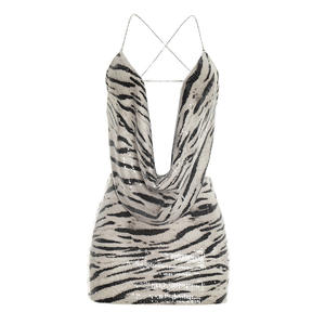 Viviblook D26ST050 Ensemble d'été pour femmes, imprimé zèbre, paillettes, débardeur dos nu, jupe mini moulante, ensemble deux pièces - Product Image 6