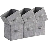 Boîtes de rangement grises pliables avec fond renforcé et doubles poignées pour l'organisation des placards et des étagères