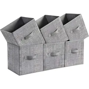 Abu-abu kotak penyimpanan kubus lipat tempat penyimpanan kotak penyimpanan bawah selimut dengan pegangan ganda pengatur lemari untuk rak