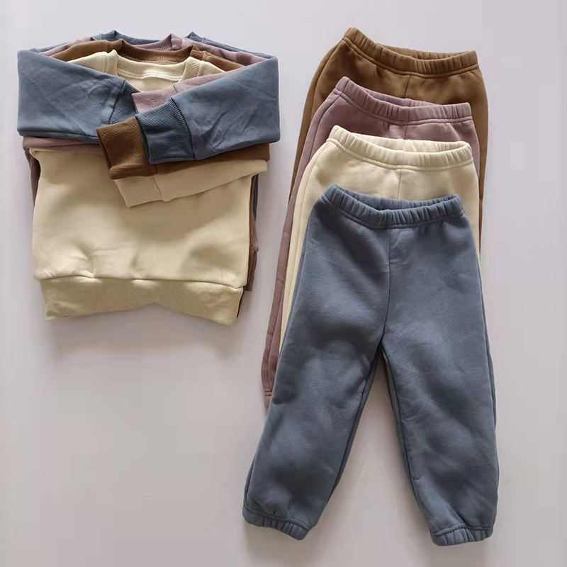 Fleece Toddler Baby Boy Clothing Two Piece Tracksuit Set Sweatpants And Hoodie Set 