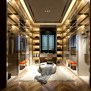 โรงงาน OEM ผลิตตู้เสื้อผ้าแบบวอล์กอินสั่งทำพิเศษ คุณภาพสูง หรูหรา สำหรับห้องนอน ทำจากไม้แท้ ขายส่ง - Product Image 4