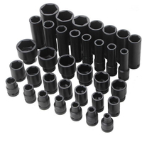 JOEPON Jeu de douilles à chocs profondes 1/2 pouce, 35 pièces, métriques, en acier Cr-V, phosphate noir, hexagonales à 6 pans, pour réparation automobile et bricolage