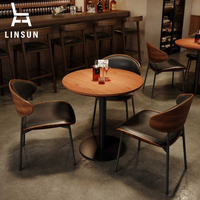 Ensemble de salle à manger moderne pour bar, table en bois avec pieds en métal, chaises en cuir, design à panneaux pour café, restaurant - Meubles LINSUN ST001