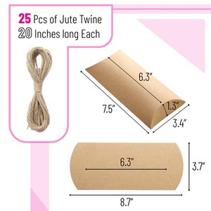 Kraft Pillow Boxes 6.3x3.4x1.3 in 25 <b>Pack</b> with Jute Twines <b>Paper</b> Gift Boxes for Candy Craft Wedding Party Favor Packaging - Product Image 5