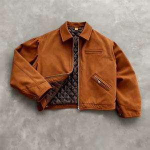 Nouvelle veste en coton rétro pour homme, style workwear, avec col à revers et motif en grille de diamants, veste décontractée polyvalente pour l'extérieur, fabricant de vestes - Product Image 4