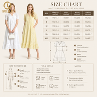 Gaun Wanita Polos V-Neck Lengan Pendek Panjang Lantai Model Longgar dengan Ruffle di Bagian Bawah dan Bordir Lubang-Lubang di Samping, OEM/ODM Custom Putih