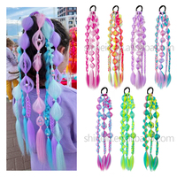 Extensions capillaires torsadées colorées rose et violet en gros, postiches à clipser, queues de cheval tressées au crochet pour enfants