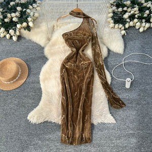 Robe <span class=keywords><strong>maxi</strong></span> décontractée élégante d'été pour femmes, robe sans manches à imprimé empire en maille - Product Image 1