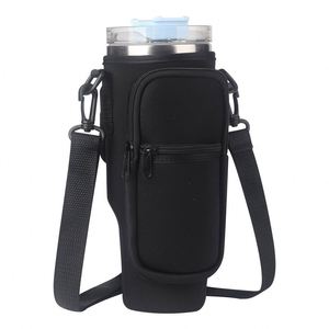 Wholesale Neoprene <b>Water</b> <b>Bottle</b> Insulated Sleeve Adjustable Shoulder <b>Strap</b> 40oz Tumbler Mugs Holder Bag with Zipper Phone Pocket - Product Image 5
