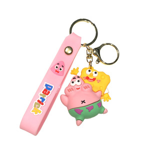 Lindo Llavero de <span class=keywords><strong>Esponja</strong></span> y Estrella de Mar de Dibujos Animados, Llavero 3D de PVC Suave con Correa para Muñeca, Colgante <span class=keywords><strong>Kawaii</strong></span> para Bolsos para Fans y Niños - Product Image 6