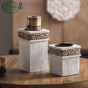 Portavelas Cuadrado de Madera con Banda Tejida para Decoración del Hogar A3053 - Product Image 3