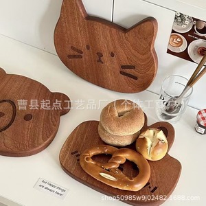Creative Wooden Cartoon Serving <b>Tray</b> Solid Wood <b>Kitchen</b> Bread Fruit Plate Household Baby Food <b>Tray</b> Little Bear Cat Rabbit - Product Image 2