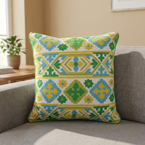 Vente en gros 100% coton brodé à la main indien Suzani housse de coussin jaune vert le plus populaire Collection de motifs à usage domestique - Product Image 2