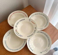 Assiette en céramique INS avec lettres anglaises, assiette à salade, assiette à fruits, assiette à dessert, petit plat, finition brillante, compatible micro-ondes, style minimaliste