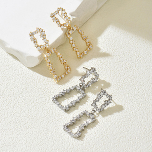 New Elegant Simple Copper Geometric Stud <b>Earrings</b> with Luxury New Design Zircon <b>Drops</b> <b>Fashion</b> Jewelry for Party Cocktail Gifts - Product Image 3