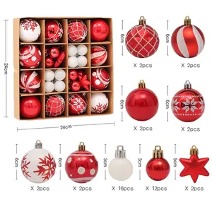 Decoração de Natal com estampa bonita de 6 cm, decoração de árvore de Natal, conjunto de bolas de Natal, 42 peças