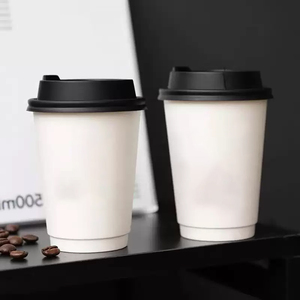 Vasos de Papel Blancos y Negros Personalizados para Café Caliente con Tapas para Cafetería, Vasos de Papel de Doble Pared de 8/12/16 oz, Fabricante de Diseño Personalizado - Product Image 1