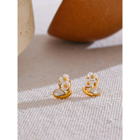 Anting-anting tusuk JINYOU 4546 model baru, bunga kerang alami dengan zircon, anting-anting baja tahan karat PVD yang indah untuk wanita, hadiah perhiasan