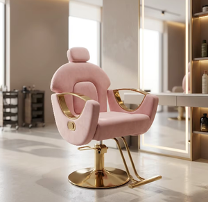 Fauteuil inclinable beige/rose et or pour salon de coiffure, spa, hôtel, en acier inoxydable, mobilier de salon de beauté - Product Image 5