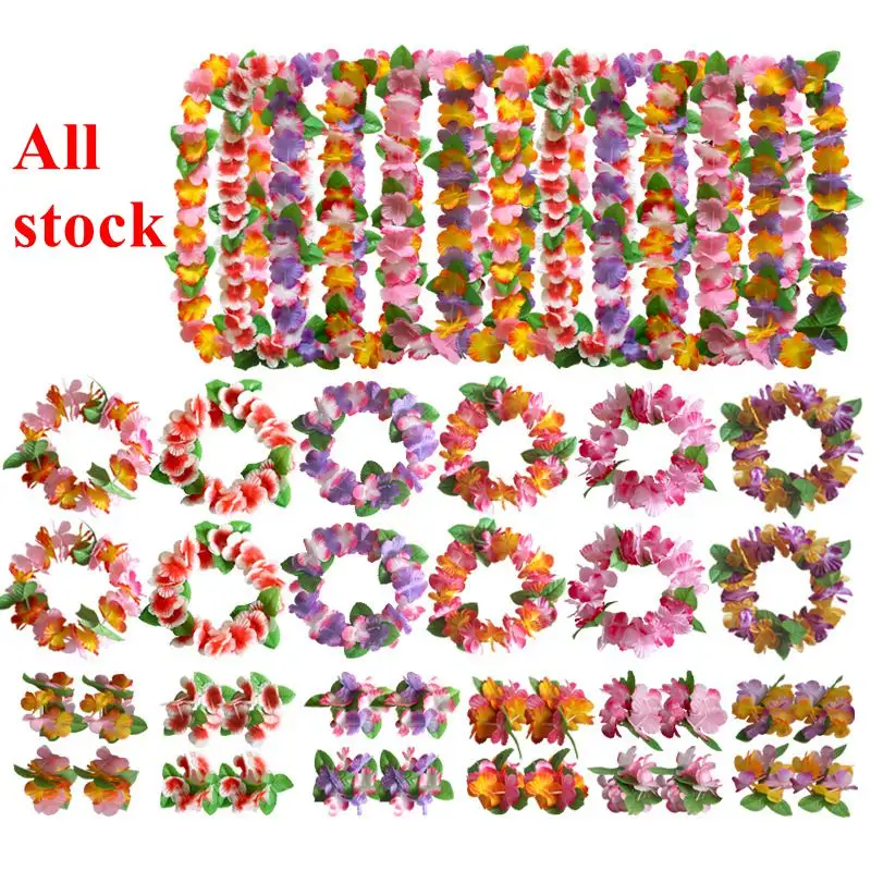 Vendita all'ingrosso 4 pezzi/set forniture per feste Hawaii collane di fiori fascia e polsino lei set per decorazioni per feste Hawaii