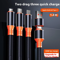 100W Charge Rapide 3 en 2 Câble de Données 6A Épais Nylon Tressé Type-C Charge Multifonctionnel pour Téléphone