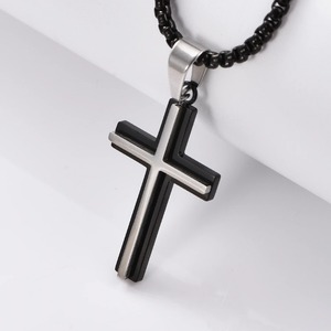 Collier à pendentif double croix empilé pour femmes/hommes, couleur or, acier inoxydable, bijoux pour hommes - Product Image 5
