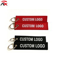 Étiquette de porte-clés personnalisée double face en métal portable avec anneau d'ouverture, étiquette de bagage tissée et brodée avec logo