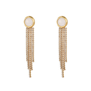 Boucles d'oreilles pendantes de luxe rétro en forme de cœur avec pampilles pour femme, plaqué or 18 carats, strass, franges, acier inoxydable, bijoux tendance 2026 - Product Image 5