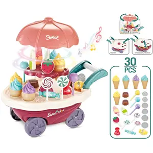 Children Ice Cream Light Music Tableware Cart Set Home Candy Cart Toys