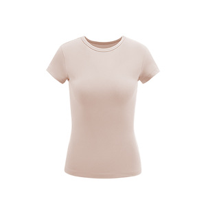 T-<span class=keywords><strong>shirt</strong></span> <span class=keywords><strong>femme</strong></span> personnalisé à col rond, coupe droite, en mélange de coton côtelé, couleur <span class=keywords><strong>kaki</strong></span> unie, manches courtes, idéal pour l'été, à prix abordable - Product Image 6