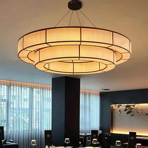 Lustre rond de style chinois, éclairage LED pour restaurant, salle privée, salle de banquet, salon de thé, comptoir de bar, tissu design - Product Image 2