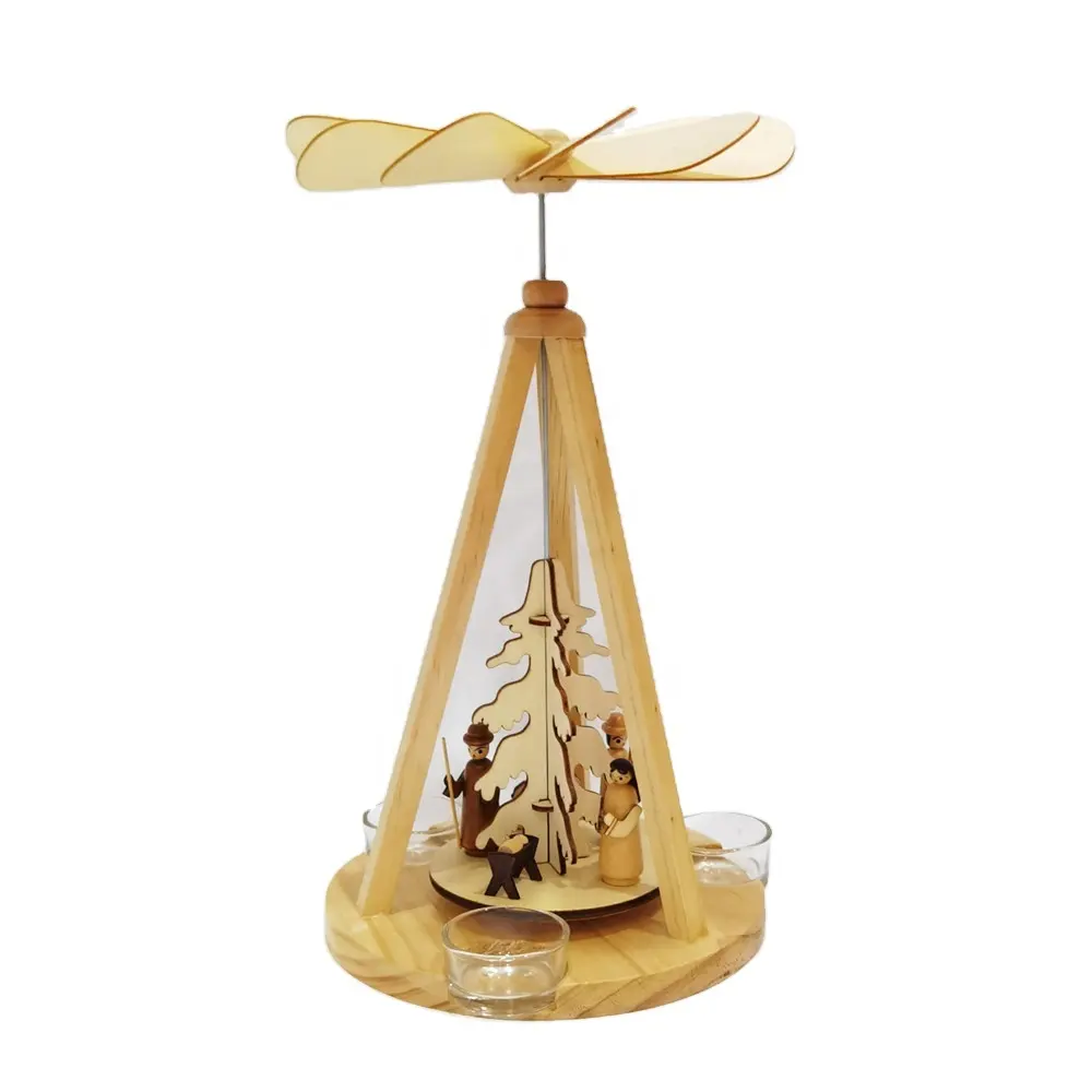 German Traditional Christmas Pyramid Decoration With Nativity Set Wood Craft Patterns With Tealight Holders